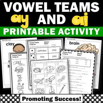 Preview of Phonics Long a Vowel Teams Worksheets ay and ai Coloring Pages Cut and Paste