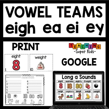 Preview of Long a Vowels eigh ea ei ey Print and Digital Activities
