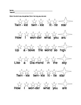 Preview of Long and Short Sounds Worksheet (Twinkle Twinkle)