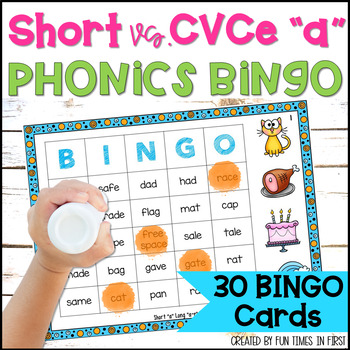 Preview of Long and Short Vowel BINGO Games: Short a vs Long a-e No Prep Phonics Games