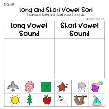 Long and Short Vowel Picture Sort by Pencil Power | TpT