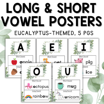 Preview of Long and Short Vowel Sound Posters - Eucalyptus Themed Classroom Signs