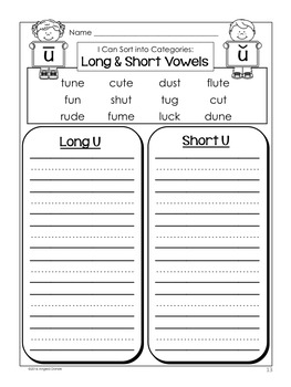 Long and Short Vowel Word Sort (u with silent e) by Angela Dansie