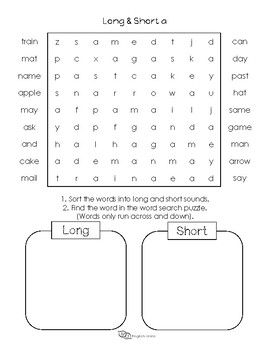 long and short vowels word search puzzles by english unite resources