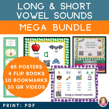 Preview of Long and Short Vowels Worksheets and Vowel Sound Poster Bundle