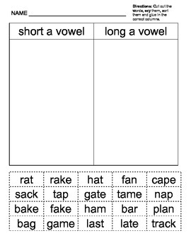Preview of Long and Short /a/ Vowel - cut and paste