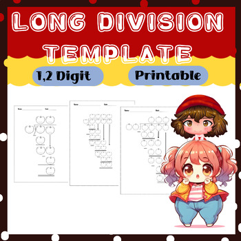 Preview of Long division template ,fruit math clip art : 1,2 digit