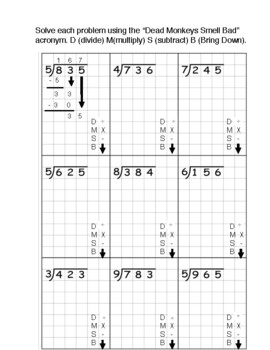 long division with dmsb acronym visual steps by school bus sisters
