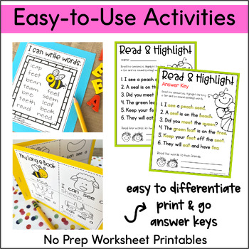 ee ea worksheets and activities vowel teams worksheets no prep