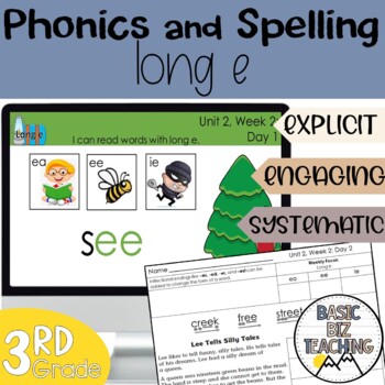 Preview of Long e digital and print phonics and spelling lessons