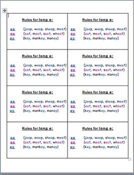 Preview of Long e vowel pair cards