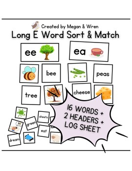 Preview of Long e vowel teams EE EA: Word-Picture Match and Sort