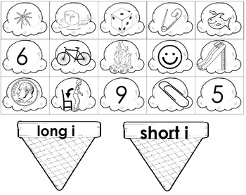 Preview of Long i / Short i vowel - picture (word) Sort ICE CREAM