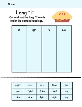 Preview of Long "i" Sort, Vowel Teams, -ie, -igh, -y, -i_e, Spelling Patterns, Phonics