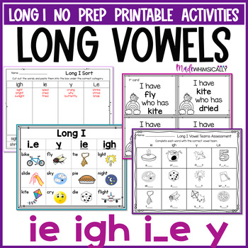 Preview of Long i Vowel Team Activities - Vowel Digraphs ie, igh, y & CVCe phonics patterns