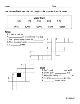 Long i (i e) Crossword Puzzle by Kristen Tepas TpT