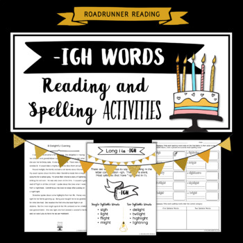 Preview of igh Words (long i) Fluency Passage Reading and Spelling Activities Grades 3-5