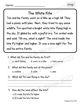 Long i vowel teams: Decodable passage and comprehension by Meg and Wren