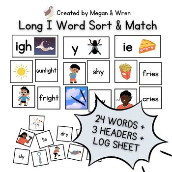 Preview of Long i vowel teams IE IGH Y: Word-Picture Match and Sort