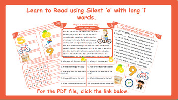 Preview of Long 'i' with Magical 'e' : Reading Comprehension with Worksheets.