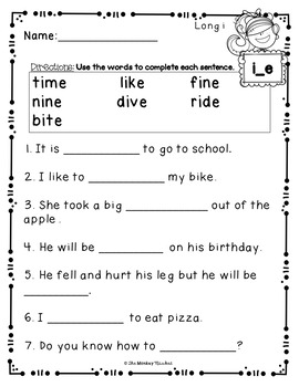 Long Vowel Worksheets Long i by The Monkey Market | TpT