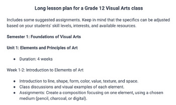 Preview of Long lesson plan for a Grade 12 Visual Arts class. Full course.