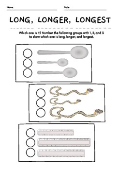 Long, Longer, Longest Length Comparison Math Worksheet by Jena Bridges