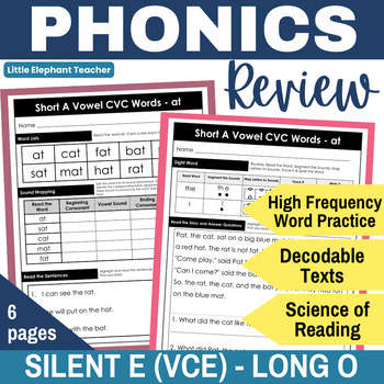 Preview of Long o Silent e VCE Decodable Passages Comprehension Questions Phonics Review