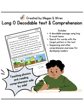 Preview of Long o vowel teams OA OE OW: Decodable passage and comprehension