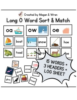 Preview of Long o vowel teams OA OE OW: Word-Picture Match and Sort