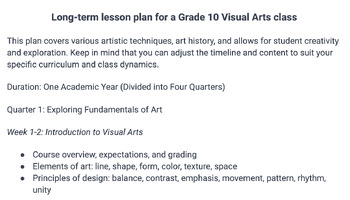 Preview of Long-term lesson plan for a Grade 10 Visual Arts class. Full course.