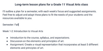 Preview of Long-term lesson plans for a Grade 11 Visual Arts class. Full course