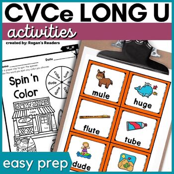 Preview of Long u Silent e Phonics Activities -  No-Prep Worksheets and Assessments