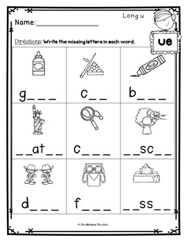 Long Vowel Worksheets Long u by The Monkey Market | TpT