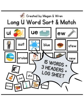 Preview of Long u vowel teams UI UE EW: Word-Picture Match and Sort