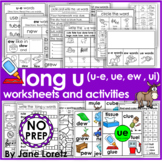Long u worksheets and activities (u-e, ue, ui and ew) NO PREP
