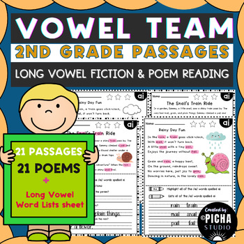 Preview of Long vowel team reading passages and poems with questions worksheets