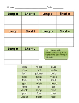 Long/Short vowels worksheet by Gladys Alfaro Moisa | TpT