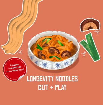 Preview of Longevity noodles - cut and paste activity worksheet for Chinese New Year