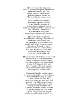 Paul Revere's Ride Poem Printable