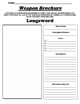 Preview of Longsword "Informational Brochure" Worksheet & WebQuest