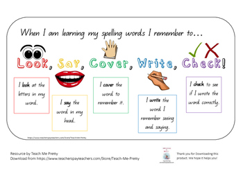 Preview of Look, Say, Cover, Write, Check Spelling Reminder/ Task Card