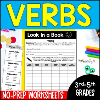 Preview of Verb Types Worksheets | Types of Verbs and Verb Tenses | Printable & Digital