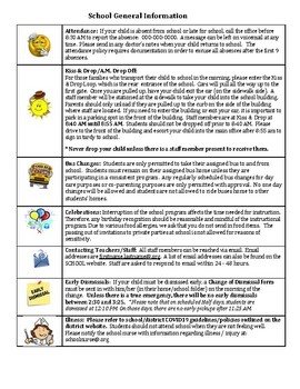 Preview of School General Information: A help sheet of FAQ for parents(  Editable resource)