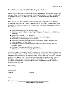 Preview of Loop Letter from School to parents (editable and fillable resource)