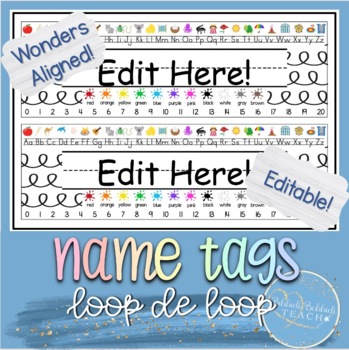 Preview of Loop de Loop Farmhouse Desk Name Tag, EDITABLE, Wonders Aligned