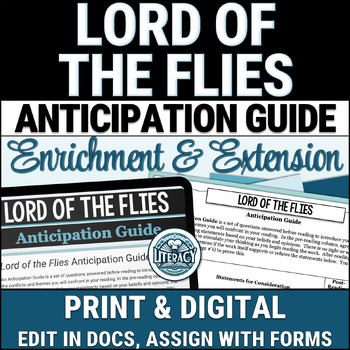 Preview of Lord of the Flies Anticipation Guide - Pre-Reading Discussion & Theme Essay