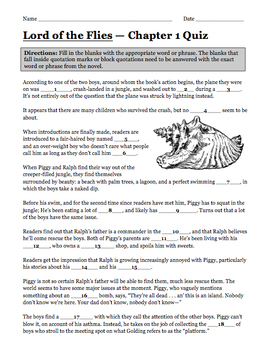 Lord Of The Flies Chapter 1 Quiz William Golding By English 9 Ish