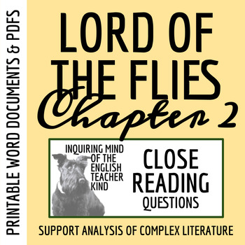 Preview of Lord of the Flies Chapter 2 Close Reading Analysis Worksheet - Printable