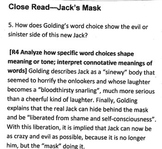 Lord of the Flies, Chapter 4, Close Read for Jack's Mask
